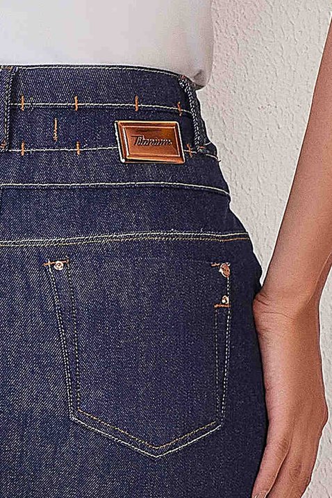 saia jeans escuro reta cos largo 7