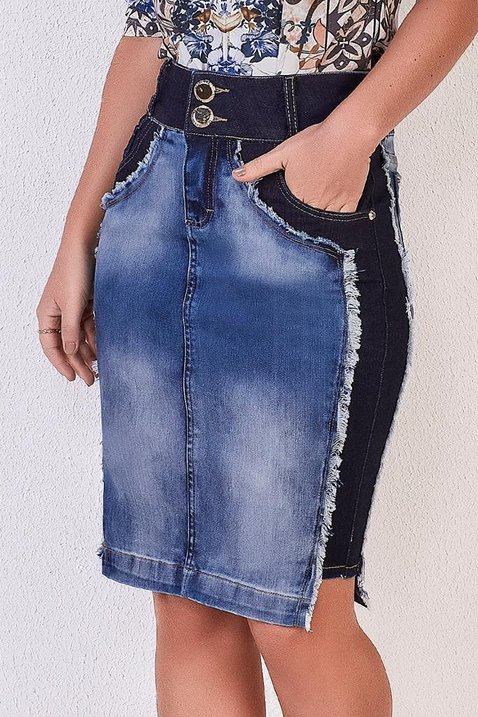 saia jeans reta detalhe lateral titanium jeans 1