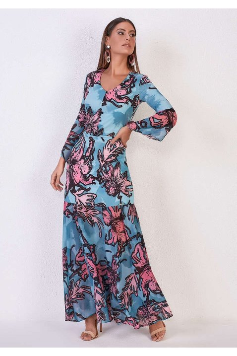 vestido longo plano estampa exclusiva titanium jeans