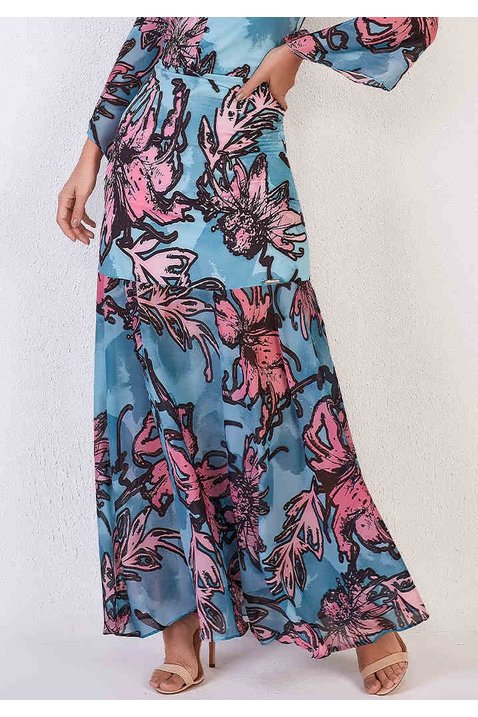 vestido longo plano estampa exclusiva titanium jeans baixo