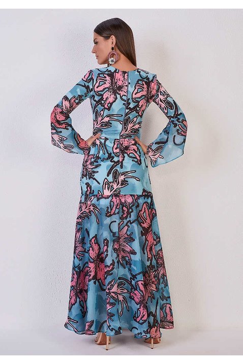 vestido longo plano estampa exclusiva titanium jeans costas
