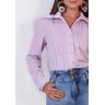 camisa tricoline lilas com pregas frontal titanium jeans detalhe