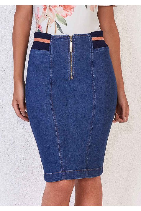 saia lapis jeans sustentavel com cos em ribana titanium