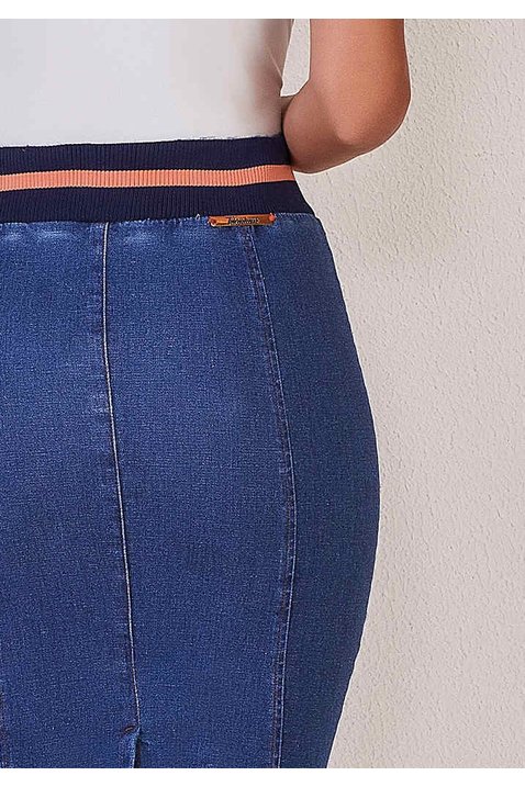 saia lapis jeans sustentavel com cos em ribana titanium costas detalhe