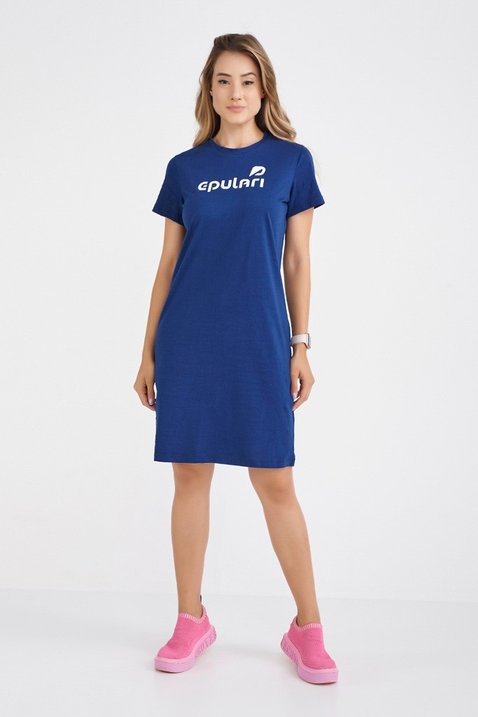 vestido camiseta azul algodao estampa logo epulari 1