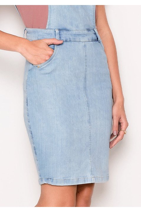 salopete jeans azul claro laura rosa baixo