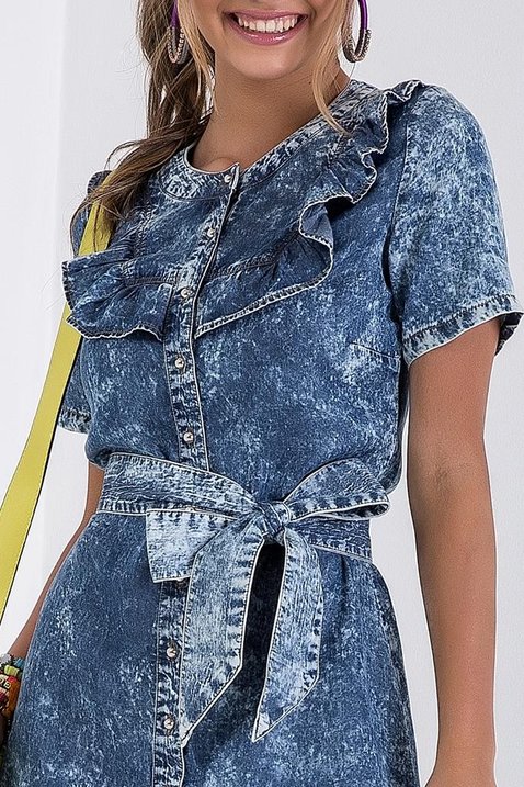 vestido jeans com faixa babado imperio z 1