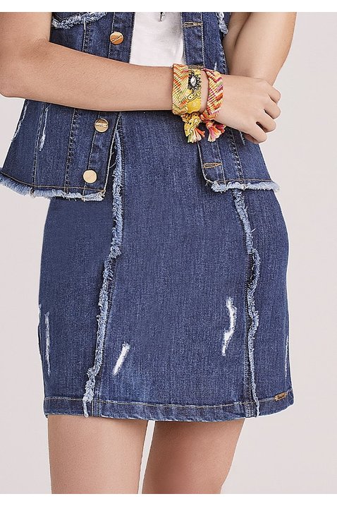 saia evase jeans com desfiados imperio z