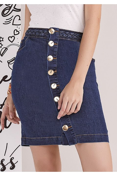 saia jeans detalhe no cos botoes frontais imperio z