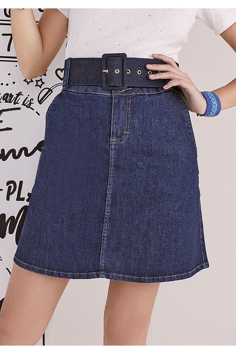 saia jeans evase azul marinho imperio z baixo