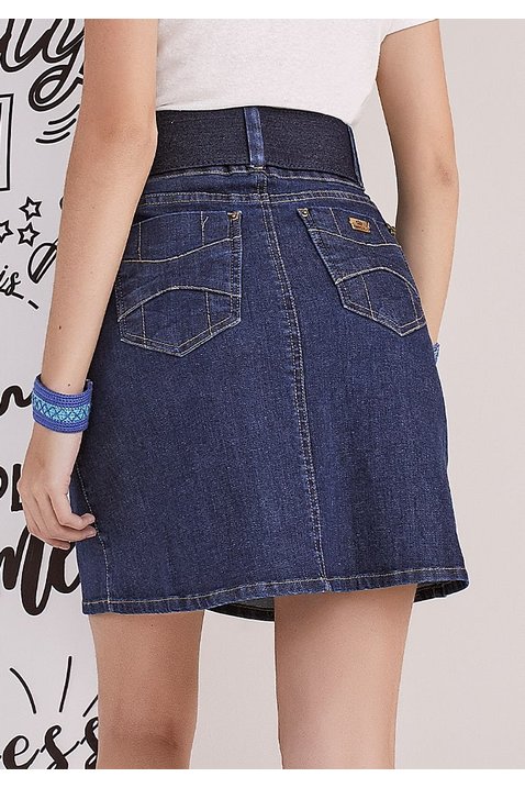 saia jeans evase azul marinho imperio z costas baixo