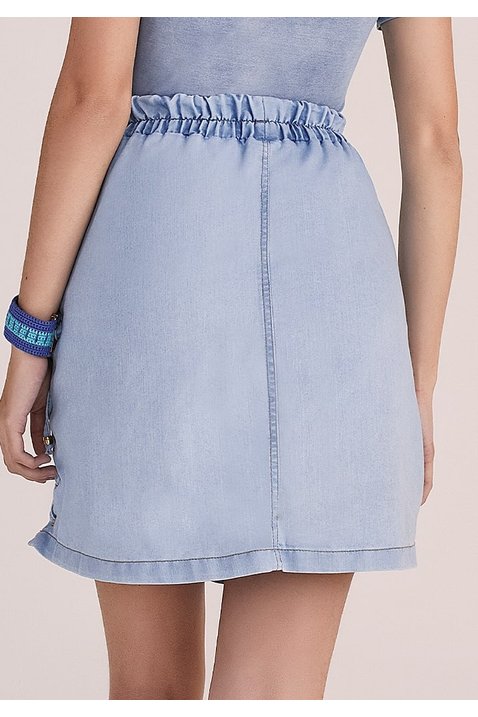 saia evase jeans claro detalhes laterais trancados imperio z costas baixo