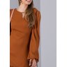 vestido plano ocre mangas longas imperio z cima detalhe