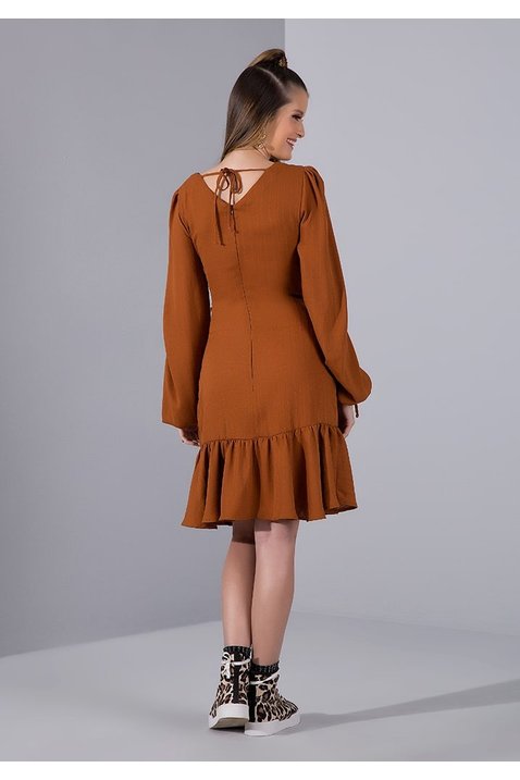 vestido plano ocre mangas longas imperio z costas