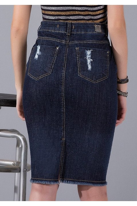 saia reta jeans com desfiados e puidos imperio z costas baixo