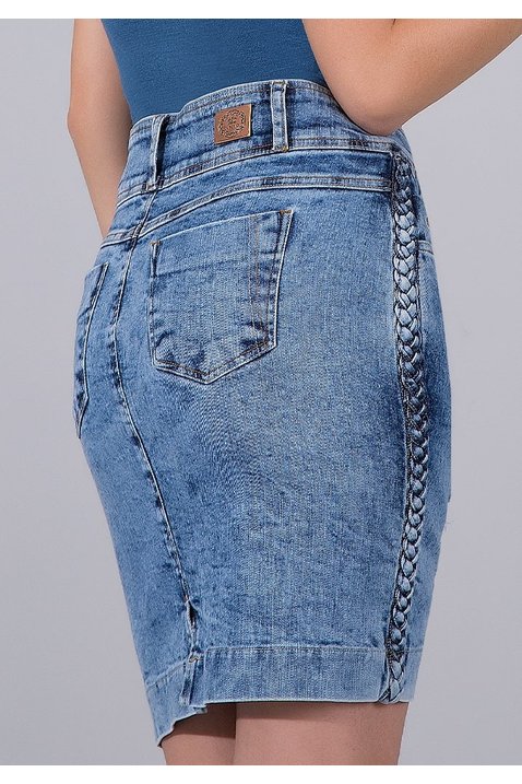 saia jeans destroyed detalhe trancas laterais imperio z costas baixo