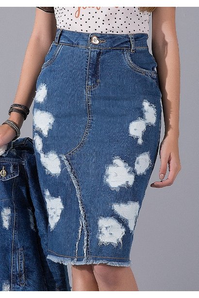saia jeans com desfiados e puidos imperio z baixo