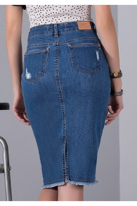saia jeans com desfiados e puidos imperio z costas baixo