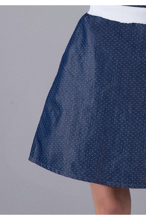 saia evase jeans poa bolinhas brancas imperio z baixo detalhe