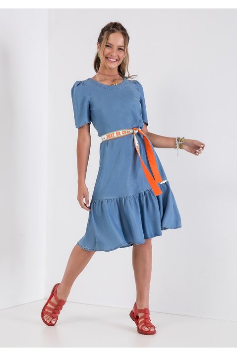 vestido jeans evase com faixa imperio z
