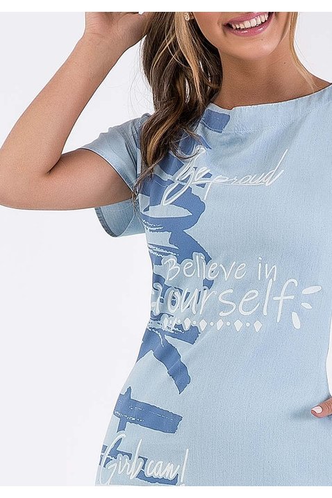 vestido jeans com barra desfeita e desfiada imperio z cima detalhe