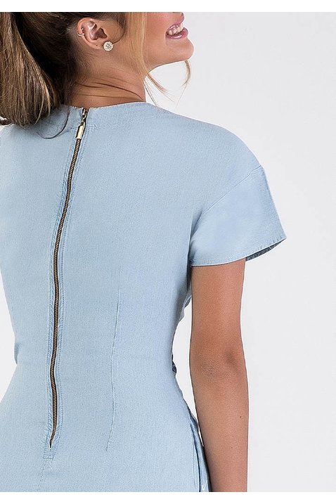 vestido jeans com barra desfeita e desfiada imperio z costas cima detalhe