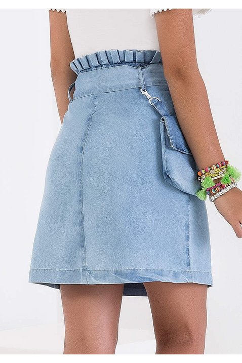 saia evase jeans com cinto e pochete imperio z costas baixo