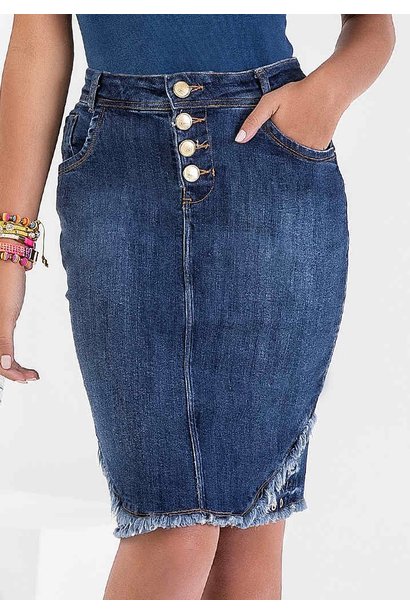 Saia Jeans Barra Desfiada Recorte Lateral Com Ilhós Império Z - Main Image