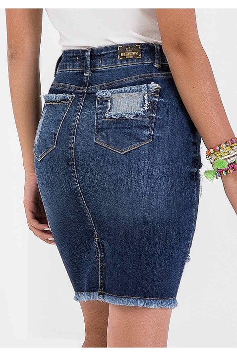 saia jeans com puidos e barra desfiada imperio z costas baixo