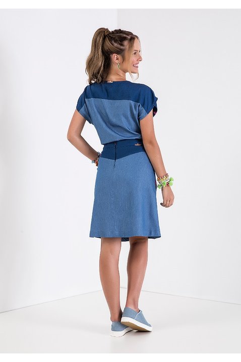 saia evase bicolor jeans sustentavel imperio z costas