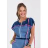 blusa bicolor jeans com bolsos e mangas japonesas imperio z