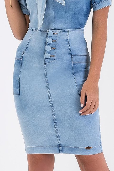 saia jeans lapis com botoes encapados imperio z 1