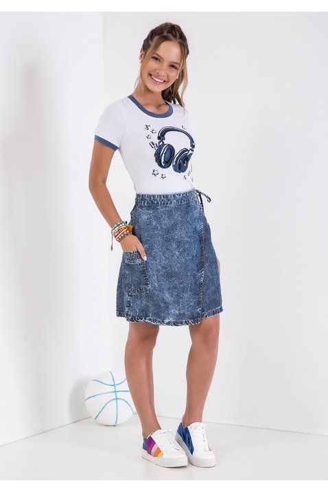 t shirt plano estampada com gola arredondada imperio z