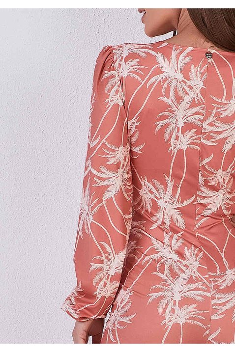 maio estampado manga longa com franzidos titanium costas cima detalhe