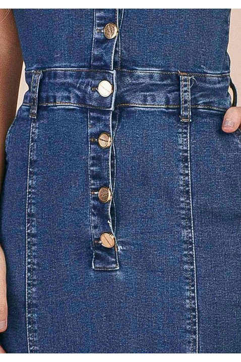 vestido jeans tubinho com bolsos titanium baixo detalhe zoom