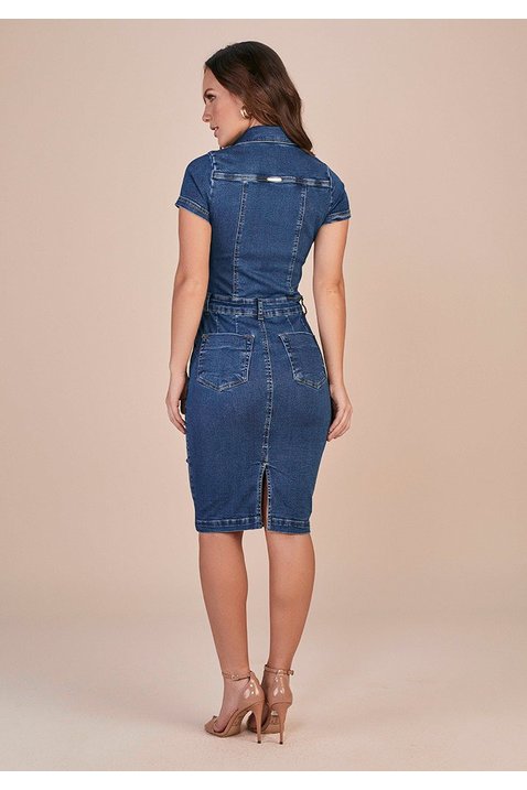 vestido jeans tubinho com bolsos titanium costas