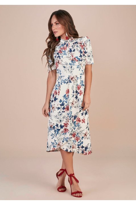 vestido midi plano estampa floral titanium jeans