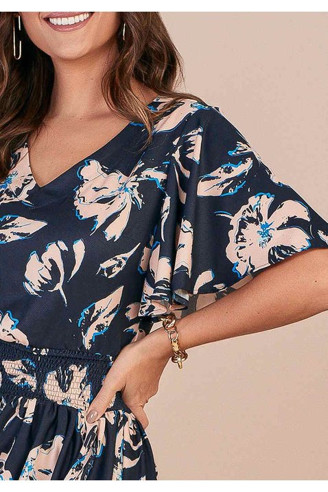 vestido plano estampa exclusiva com max mangas titanium cima detalhe