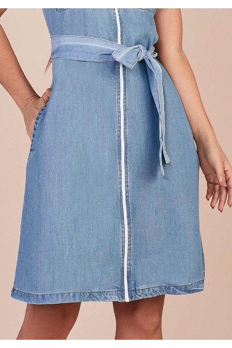 vestido evase jeans claro ziper inteirico frontal titanium baixo