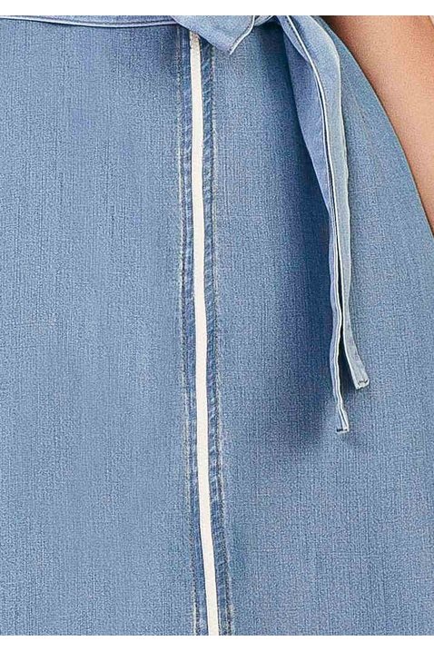 vestido evase jeans claro ziper inteirico frontal titanium baixo detalhe zoom