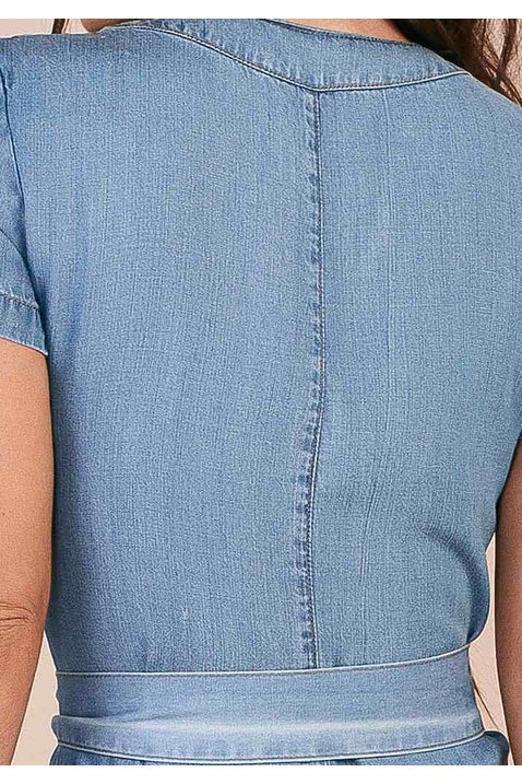 vestido evase jeans claro ziper inteirico frontal titanium costas cima detalhe zoom