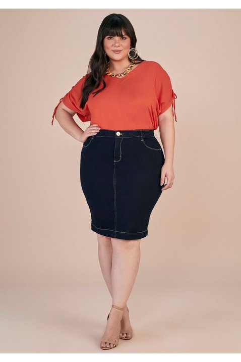 blusa laranja plus detalhe amarracao nos ombros titanium jeans