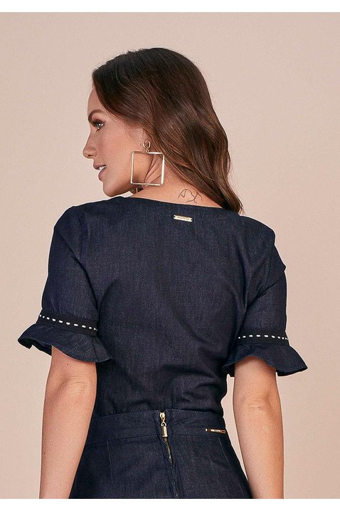 blusa glan jeans sustentavel aviamento sobreposto titanium costas cima