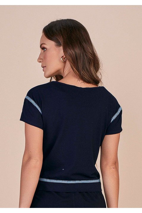 blusa denim decote v aviamento sobreposto titanium jeans costas cima