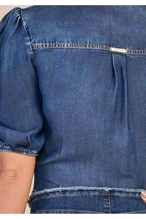 camisa jeans sustentavel mangas bufantes titanium jeans costas detalhe zoom