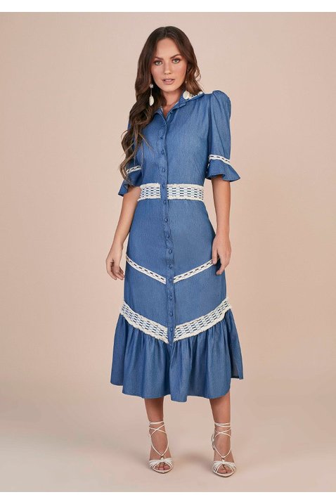 vestido jeans max midi aviamento sobreposto titanium