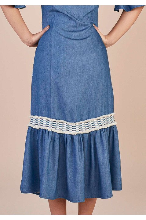 vestido jeans max midi aviamento sobreposto titanium costas baixo