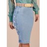 saia jeans claro com botoes encapados titanium jeans baixo