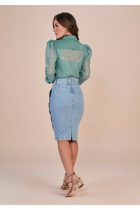 saia jeans claro com botoes encapados titanium jeans costas