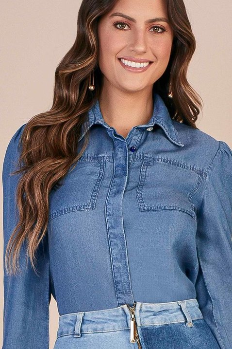 camisa feminina jeans com bolsos titanium jeans 1